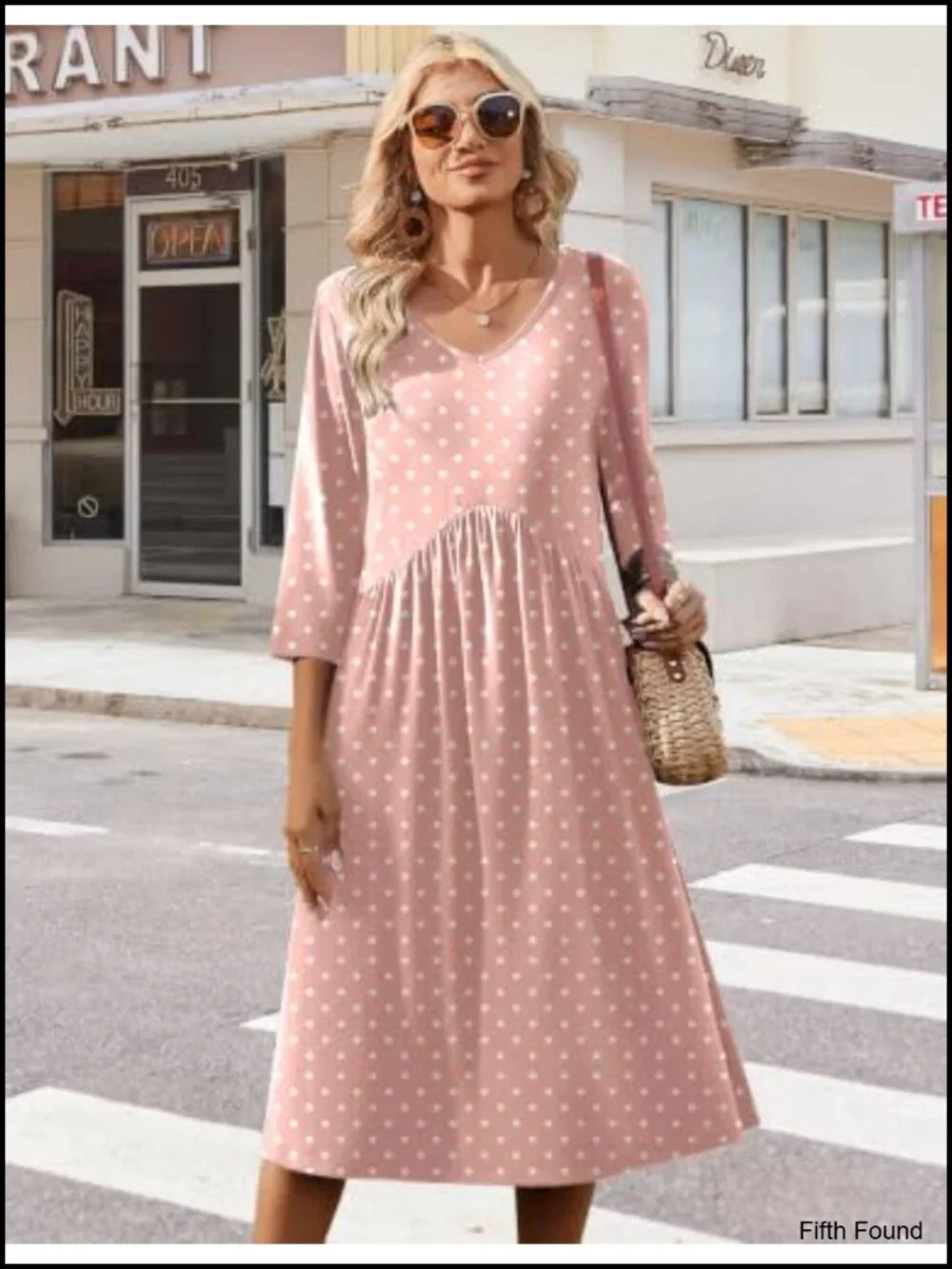 Women's Casual Midi T-Shirt Dress with Pockets 3/4 Sleeve Summer Sundress